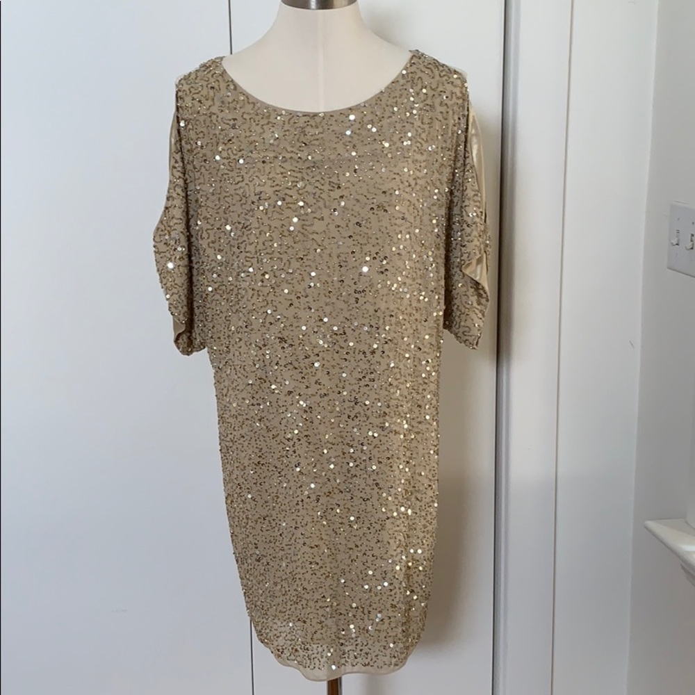 Aiden Mattox beaded cold shoulder dress
